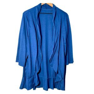 Emery Rose Open Ruffle Cardigan Women’s 5X Blue Short Sleeve.